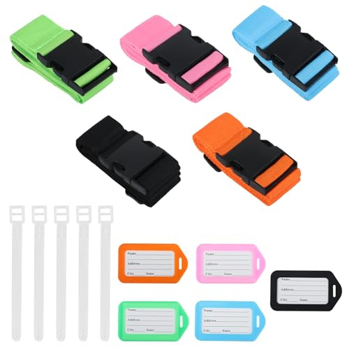5 PacksLuggage Straps for Suitcases, 5 x 180cm Adjustable Suitcase Bands for Luggage Suitcase Straps for Suitcases, Travel Luggage Belt with Quick Release Buckle for Travel Accessories, with 5 Tags
