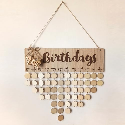 Calendario de cumpleaños DIY de madera con 50 discos de madera, calendario de cumpleaños, vintage, independientemente del año, madera para escribir siempre, calendario familiar, calendario festival