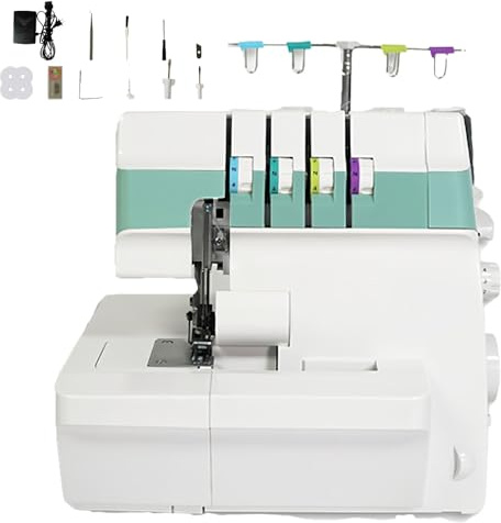 Máquina de coser overlock de 2/3/4 puntadas, con remallado de alta resistencia y accesorios, depósito de residuos, cierre de seguridad, rejilla retráctil, alimentación diferencial y enhebrado