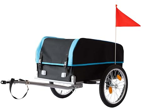 Relaxdays Fahrradanhänger Lastenanhänger, klappbar, 120L, Regenschutz, Fahne, HBT 59x124x69cm, Fahrradwagen,schwarz-blau
