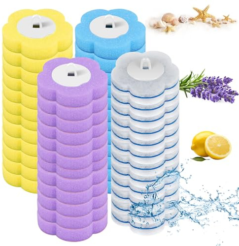 Set di scopino per WC usa e getta con manico da 40 cm, 18 testine di ricambio e porta scopino, cuscinetti con detergente integrato per bagno e camper (4 colori, 48 testine di ricambio)