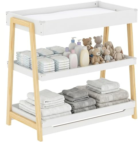 AIYAPLAY Baby Changing Table with 2 Storage Shelves for 0-12 Months White