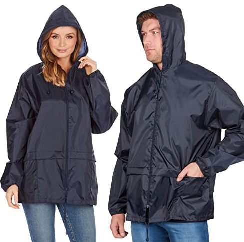 Style It Up Unisex Mens Ladies Water Resistant Plain Raincoat Kagools Jacket Hooded Cagoule (Navy, 4XL)