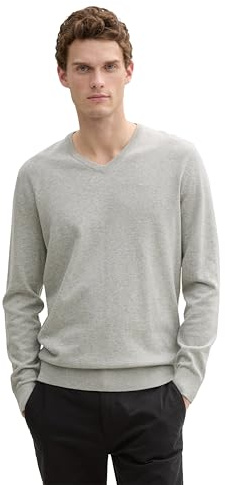 TOM TAILOR 202212 Strickpullover V-ausschnitt, Maglione Basic Uomo, Grigio (Light Soft Grey Melange 14427), M