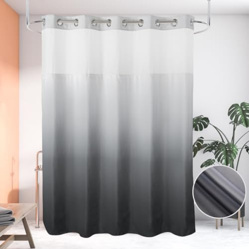 Ecoehoe Duschvorhang aus Stoff mit Einrasteinsatz aus Polyester mit Magneten, Hotelqualität, durchsichtig, Grau