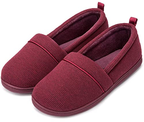 EverFoams Chaussures confortables en mousse à mémoire de forme pour femme - Légères - En tissu éponge - Semelle en caoutchouc antidérapante, rouge vin, 40 EU