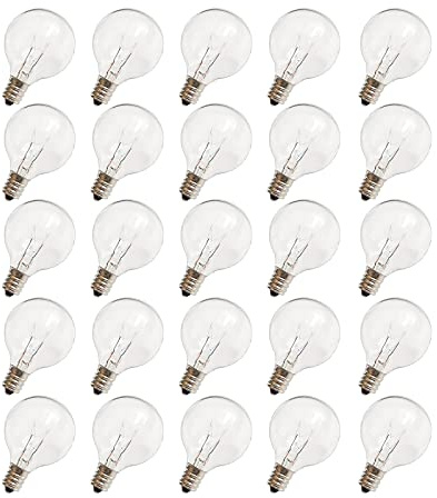 CHYParty G40 ersättning, 120 V 5 W genomskinlig glödlampa, E12/C7 ljusstake bas, 3,3 cm glasglödlampa, för inomhus utomhus uteplats ljusslingor, varm vit-25-pack