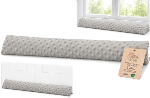 Dragstopp dörr isolerande 300 cm - Dörr- och fönstertätning dekorativ Perfekt för ytterdörr fönster och kudde till barnrum Minky Oeko-Tex Ljusgrå