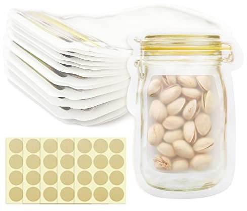 Gewürz-Aufbewahrungsbeutel mit 60 Gewürz-Etiketten, wiederverwendbare Einmachglas-Reißverschlussbeutel, luftdichter Verschluss, Lebensmittelaufbewahrungsbeutel für Reisen, Camping, 25 Stück