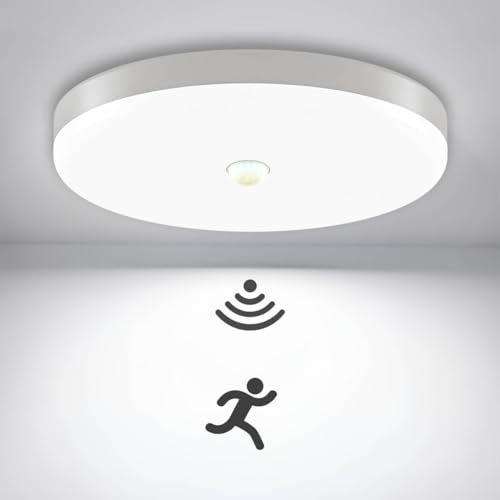 ACMHNC Plafoniera con Sensore di Movimento, 18W 6000K lampada con sensore di movimento, 1400 Lumen, IP45, 110~220V, 22cm Luce Motion Sensor per Corridoio, Scale, Garage, Interno/Esterno