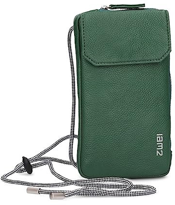 Zwei Handytasche zum Umhängen Mademoiselle.M MP30 Smartphone-Etui & Geldbörse 2-in-1, umlaufender Reißverschluss, längenverstellbarer Riemen, Mini-Handtasche 19 x 10 x 3 cm (moos)