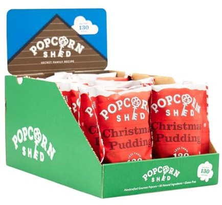 Popcorn Shed Christmas Pudding Gourmet Popcorn (16 x 24g) - Vegan Spiced Caramel Gourmet Popcorn - Easy & Low Calorie Snack, Perfect for Parties, Movie Nights & Gifting