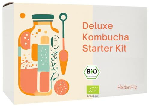 HeldenPilz® | Organic Kombucha Scoby | Thé en croissance | Skoby + liquide de racine + cadeau | Fabrication jusqu'à 6 litres | Ingrédients 100 % naturels | Emballage bio durable et sans plastique