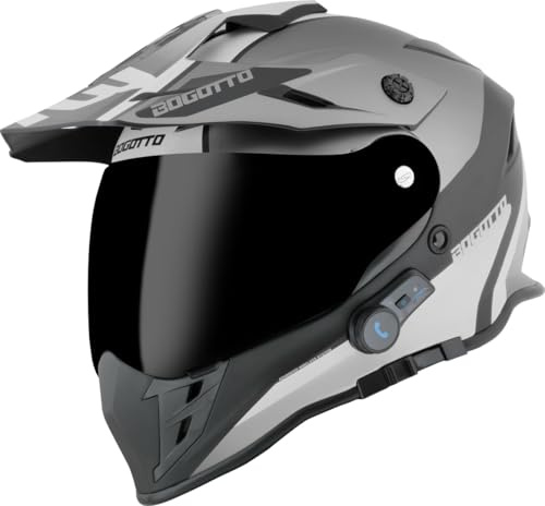 Bogotto H331 BT Tour Evo Bluetooth Casque d’Enduro, Noir Mat/Gris, S