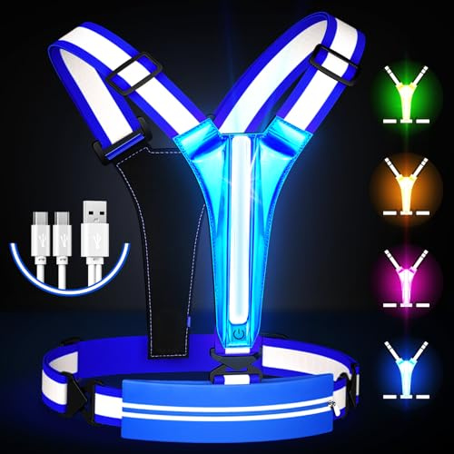 Ylzzrs Giubbotto Riflettente Running LED per Corsa a Piedi, Gilet Riflettente Bicicletta LED, Supporto per Telefono per corridori, Camminate notturne, per Jogging, Escursionismo (Blu)