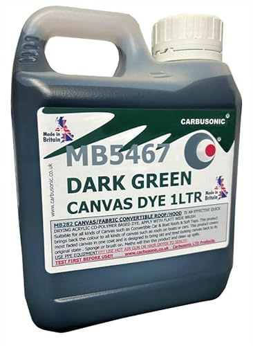 Carbusonic convertible roof dye Dark Green soft top hood canvas restorer, restores colour to fabrics. Change the colour of convertible roofs and soft tops. (2 litre)