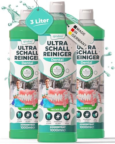 Qindoo 3L Dental Ultraschallreiniger Reinigungskonzentrat für Ultraschall Prothesenreiniger, Zahnprothesen, Zahnersatzreinigung, Zahnschiene (3 Liter)