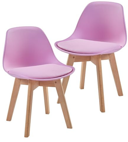 [en.casa] Kinderstuhl Elvdal 2er Set Kinderzimmerstuhl Rosa Schreibtischstuhl für Kinder Sitzhöhe 32 cm Polsterstuhl mit Holzbeinen 56 x 38 x 33 cm
