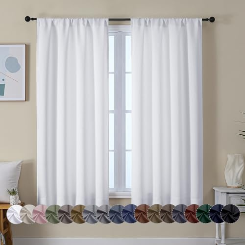 Simplebrand Ava Pure White Curtains for Bedroom 63 Inch Length 2 Panels Set, Light Filtering Window Treatment, Light Filtering Curtain Drapes, Soft Casual Rod Pocket Privacy Curtains, W40 x L63 Inch