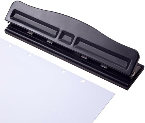 Sertay Schwarz Verstellbarer Locher, Verstellbarer 4 Abstände Locher, Verstellbarer Locher Metall, Bindings Verstellbarer Locher, Verstellbarer Locher Loseblatt, Geeignet für verschiedene Papiersorten