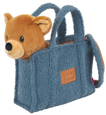 PERLETTI Bolso Niños con Peluche Extraíble - Bolsa Infantil Regalo Niña Niño 3 4 5 6 Años Suave Ligera Multicolor - Bolso de Mano con Muñeco Guardería Viaje - 27x22x9cm (Osito)