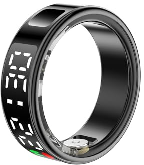 Fitnessspårningsring, smart ring med skärm och laddningsfodral, exakt stegräknare, hjärta och temperaturövervakning, IP68-vattentät, 5 dagars batteritid