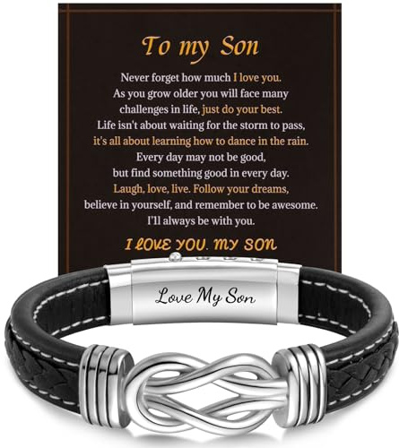 LAXPICOL Gift To My Son/Men Bracelets,Mens Leather bracelet Boys Bracelets With Stainless Steel Magnetic Clasp,Braided Leather Bracelet Birthday Gift For Men/Son-Style M-Son