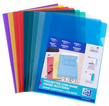 OXFORD Lot de 24 Pochettes Coins Plastiques A4 Lisses Epaisseur 12/100ème Coloris Assortis