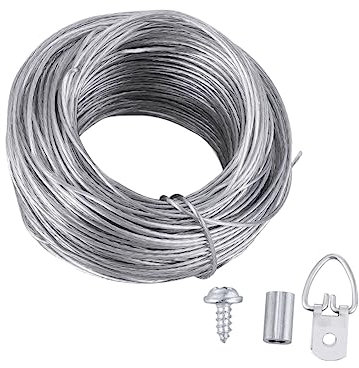 Vaguelly 30.5m Wire Rope Hook Set for Picture Hanging Photo Frame Hanging Hooks Kit Heavy Duty Picture Hangers and Fixings