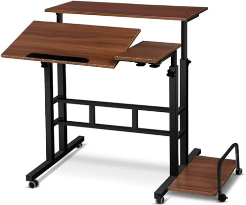 SaryEdge Escritorio móvil de pie, estación de Trabajo de Altura Ajustable, Escritorio para Sentarse o pararse con Soporte para computadora, Soporte portátil para c(Teca - Talla única