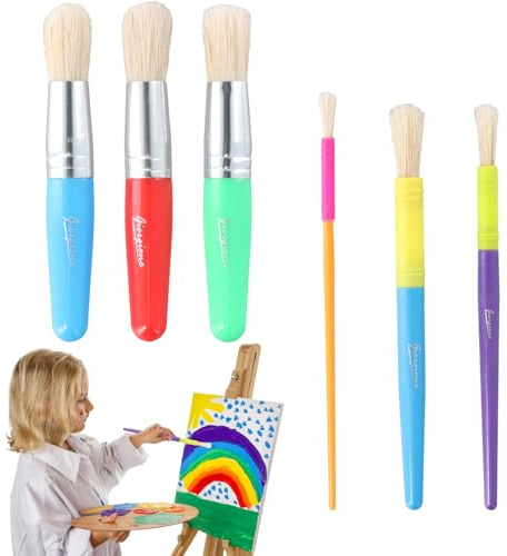 6 Piezas Pinceles para Pintura, Pinceles para Plantillas de Acrílico, Óleo, Acuarela y Gouache, con Cerdas de Crin de Cerdo y Mango de Madera, para Principiantes, Adultos y Niños, para Dibujo
