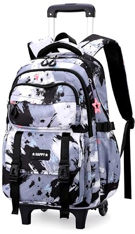 NIWEIYA Kids Rolling Backpack for Girls School Backpack with Wheels for Boys Wheeled Bookbags Roller Trolley Bags for Primary Students, 2-Wheel Black