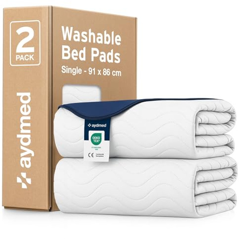 2 x AYDMED Essential Washable Incontinence Bed Pads | For Single Beds | Maximum Absorbency 100% Leakproof Kylie Sheets | Reusable Waterproof Bed Wetting Sheets For Adults, Children & Babies