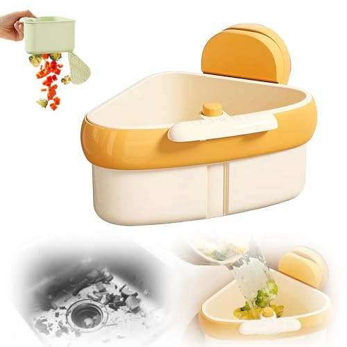 Sieb für Spülbecken, 2026 Neu Suction Cup Sink Corner Rack, Multi-functional Drain Basket Saugtasche Waschbecken Ecke Rack, Küchenspüle Abfluss Korb für Waschen Organizer (Gelb)