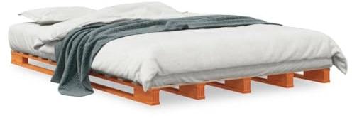 Genérico Letto Pallet Marrone Cera 140x200 cm in Legno Massello di Pino,Marrone,24.78kg,844455