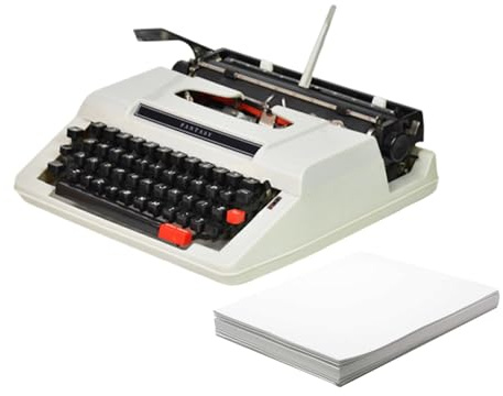Macchina Da Scrivere Vintage Macchina Da Scrivere per Collezionisti, Completamente Meccanica Senza Elettricità, Con Valigetta E Stile Retrò(White)
