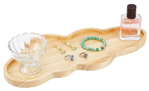 MAYJOYDIY Bandeja de perfume de madera con nubes, 40 x 18 x 2 ~ 3,7 cm, irregular joyas, bandeja decorativa BurlyWood con superficie lisa para dormitorio, cómoda y mostrador de baño