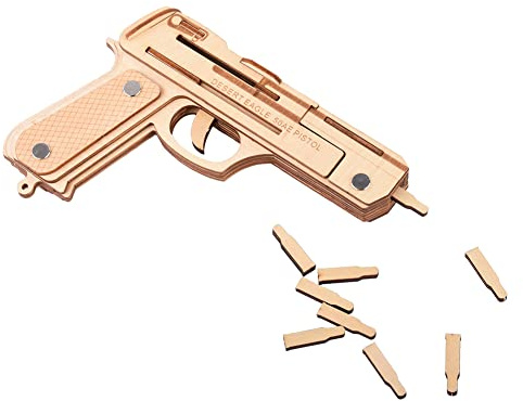 Generic Puzzle 3D en Bois avec Pistolet à Bande de Caoutchouc, Kit de Modèle de Bricolage, Aucun Outil de Colle Nécessaire pour Les Enfants, Blocs de Construction éducatifs STEM,