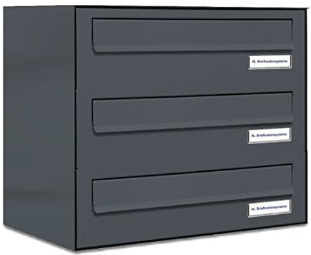 AL Briefkastensysteme 3er Briefkasten für Tür/Zaundurchwurf in Anthrazit Grau RAL 7016, 3 Fach, wetterfeste Briefkastenanlage Design modern