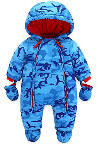JiAmy Bambino Tute da Neve con Guanti e Scarpe Ragazzi Inverno Pagliaccetto con Cappuccio Caldo Set di Abbigliamento 18-24 Mesi