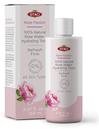 OTACI Damascus Rose Water 100% Pure and Natural, Moisturizing Facial Tonic, Face Cleansing, Facial Care, Anti-Acne, Soothes and Narrows Pores, Eye Contour, Gift for Women, Vegan