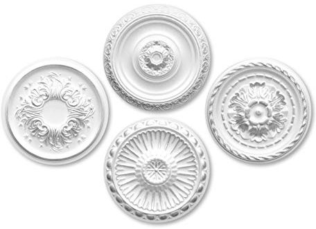 MARBET DESIGN Stuckrosette aus EPS Styropor - Deckenrosette silber, Zierelement, Stuck (R-20 Ø 40cm) Dekorbau Wand Deckenstuck Wandstuck rund