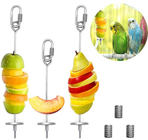 3 Stück Papageien-Spieß, Vogel Papageien Spielzeug, Edelstahl Kleintier Obst Gemüse Stick Halter, Futtersuche Hängendes Lebensmittel Behandlung Werkzeug für Papageien Nymphensittiche Wellensittiche