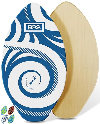 BPS ‘Koru’ 40 inch Skimboards with Colored EVA Grip Pad and High Gloss Clear Coat | Wooden Skim Board with Grip Pad for Kids and Adults | Dark Blue with White Accent