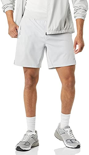 Amazon Essentials Men's Athletic Performance Stretch Woven Running Workout 7” (17.8cm) Training Short, Light Grey, M