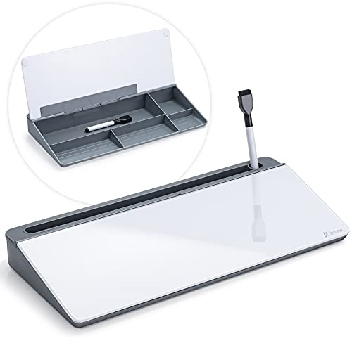 Varhomax Glass Desk Whiteboard with Storage, Desktop Organizer to-do List Memo Notepad Dry Erase White Board for Home Office and School Supplies (Gray)