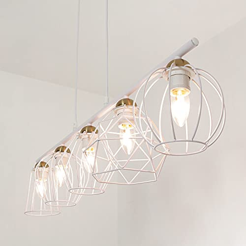 Licht-Erlebnisse Hängelampe Esstisch Weiß, Pendelleuchte 5-flammig E27, Designlampe Küche, L:97 cm, Küchenlampe Metall, Esszimmerlampe hängend