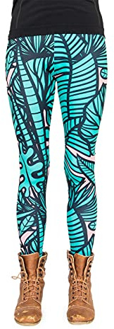 cosey - Bunte Bedruckte Blumen-Leggings (Einheitsgröße) - Design Tropen Comic