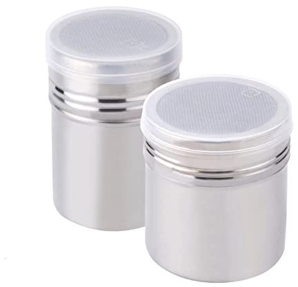 Tumez 2 spargifarina in polvere, in acciaio inossidabile, con coperchio a maglia fine