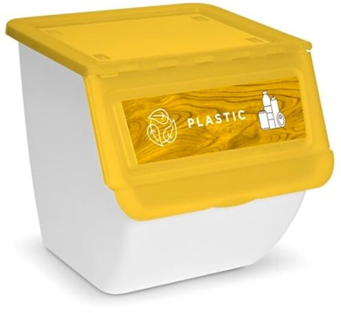 Acan Contenedor con ruedas apilable, plástico, organizador de basura, caja de almacenamiento de residuos, reciclaje (Plástico, 36 litros, 36 x 38,5 x 38 cm)
